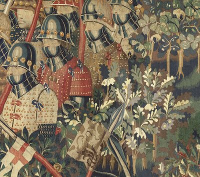 ポルトガル王アルフォンソ5世の征服を描いたタペストリー（Conquistas de Alfonso V de Portugal）、トゥルナイ。詳細(ウールとシルク) 作： Flemish School