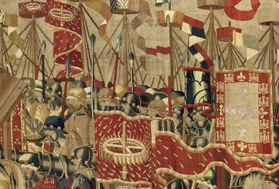 ポルトガル王アルフォンソ5世の征服を描いたタペストリー（Conquistas de Alfonso V de Portugal）、トゥルナイ。詳細(ウールとシルク) 作： Flemish School