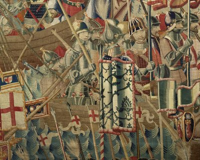 ポルトガル王アルフォンソ5世の征服を描いたタペストリー（Conquistas de Alfonso V de Portugal）、トゥルナイ。詳細(ウールとシルク) 作： Flemish School
