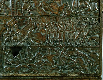 ゴールデンスパーズの戦いでフランドルの戦線を描いたコートライの胸は、1302年にコートライで戦った（木）（詳細） 作： Flemish School