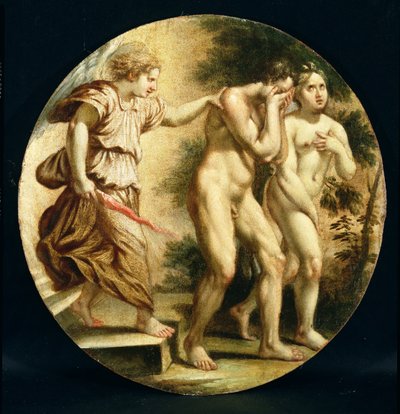 庭からの追放、1600年頃（ポプラの木のパネルに油彩） 作： Flemish School