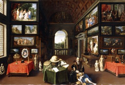 絵画とドローイングの擬人化を含む写真ギャラリーの内部、c.1630 作： Flemish School