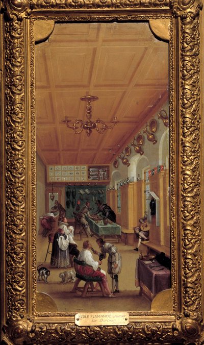 床屋」 フランドル派の絵画 17世紀初頭ディジョン、美術博物館 作： Flemish School