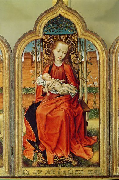 中央パネルのジャンドヴィッテの三連祭壇画：聖母子、1473年（オーク材のパネルに油彩） 作： Flemish School