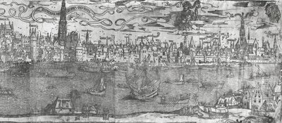アントワープ港の眺め、右側のセクションの詳細、1515-50 作： Flemish School