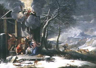 キリスト降誕のある冬景色（油彩・キャンバス 作： Flemish School