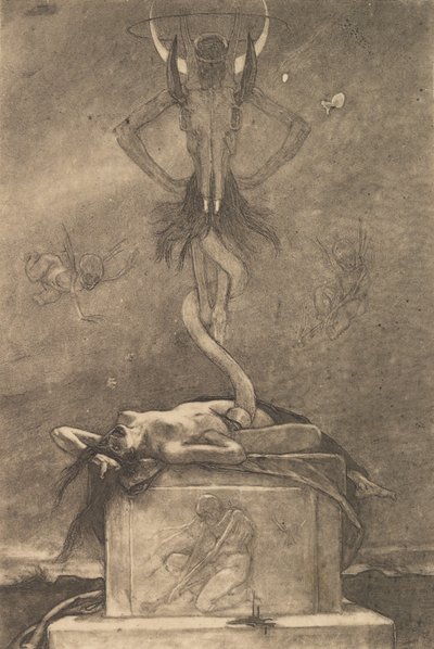 サタニック・ワンズからのサクリファイス、ca。 1882年頃。 1882年。 作： Félicien Rops