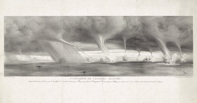 ウォーターホーゼン op zee bij シチリア、1827 年 1827 年 6 月 27 日、ストロンボリの目の前で、シチリア島の海で観察されたウォータースパウトの現象 (オブジェクトのタイトル) 作： Félix Achille Beaupoil Saint Aulaire