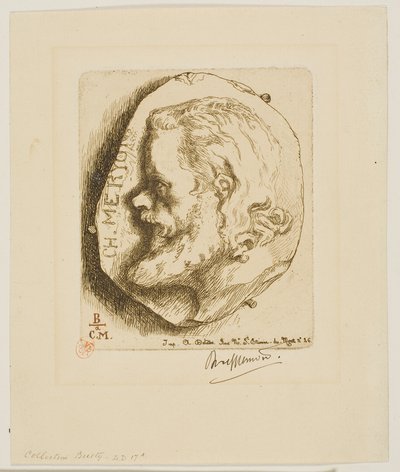 横顔のメリヨンの肖像 作： Félix Henri Bracquemond