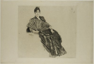 扇子を持つ女性 作： Félix Henri Bracquemond