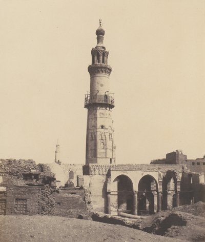 Djirdjeh、ナイル川の端にある遺跡のモスク、1851-52、1853-54 を印刷。 作： Félix Teynard