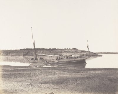 Louksor、Petit Bras du Nile - Voyageurs Barque、1851-52、1853-54 に印刷。 作： Félix Teynard