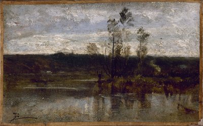 リバーサイド、1850年から1860年の間（油彩、紙、キャンバス） 作： Félix Ziem
