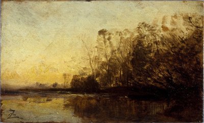 日没、1850年から1860年の間（木に油彩） 作： Félix Ziem