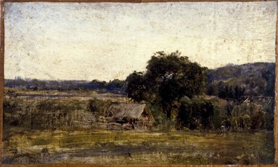 茅葺きのコテージ、1850年から1860年の間（油彩、紙、キャンバス） 作： Félix Ziem