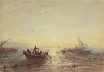 マルセイユ近くの海岸沖のサンライズでのマグロ釣り 作： Félix Ziem