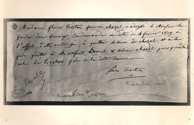 1839年2月4日、離婚を求めるフローラトリスタン（1803-44）からフランスの法務大臣への直筆の手紙 作： Flora Tristan