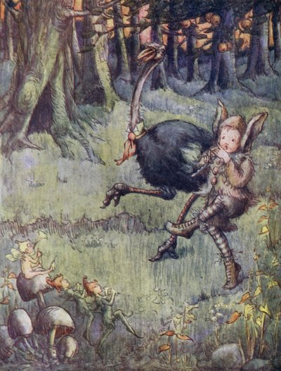 トゥートルズが散歩に連れて行ったダチョウ（カラーリトグラフ） 作： Flora White