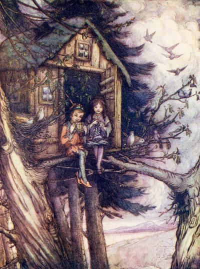 ウェンディとピーターが幸せに暮らした木の上（カラーリトグラフ） 作： Flora White