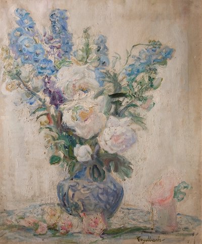 白いバラとデルフィニウム 作： Florence Engelbach