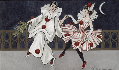 ピエロとその仲間、1900年頃の絵葉書 作： Florence Hardy