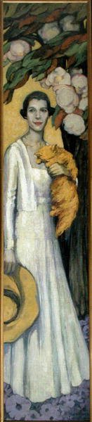 エミリー・マクファデンと猫の肖像画（キャンバスに油彩） 作： Florence Lundborg