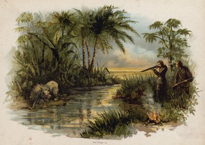 The Swiss Family Robinson: Hunting the Lion (chromolitho) のシーン 作： Florence Maplestone