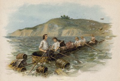 The Swiss Family Robinson のシーン: タブボート (chromolitho) で陸地に近づく 作： Florence Maplestone