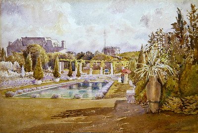 フランスのあるシャトーの庭の風景（水彩・紙） 作： Florence Vincent Robinson