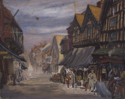 ブッチャーズ ロウ、コベントリー、1930 年頃（船上に置かれたキャンバスに油彩） 作： Florence Weston