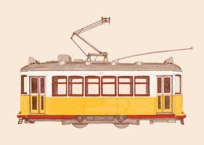 リスボン - 路面電車、2020年 (鉛筆、デジタル) 作： Florent Bodart