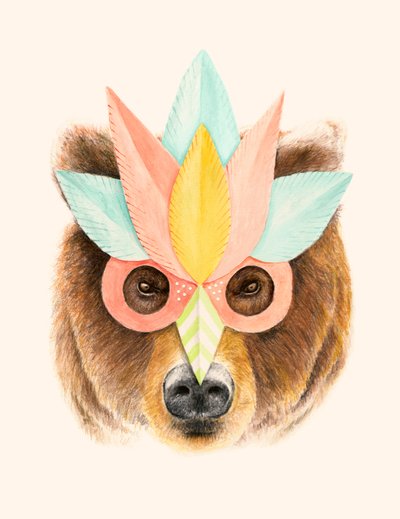 紙のマスクをした熊 作： Florent Bodart