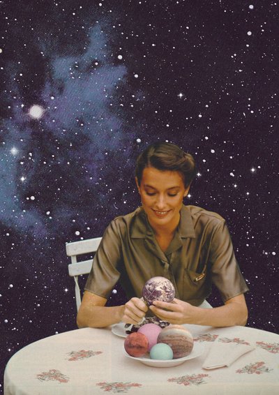 地球をはがす女、2020年（コラージュ） 作： Florent Bodart