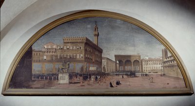 シニョーリア広場、フィレンツェの景色を望むルネット 作： Florentine School
