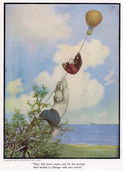 彼らはロープを滑り落ちて地面に当たり、安全で健全なシカゴに着陸した 作： Floyd V. Campbell