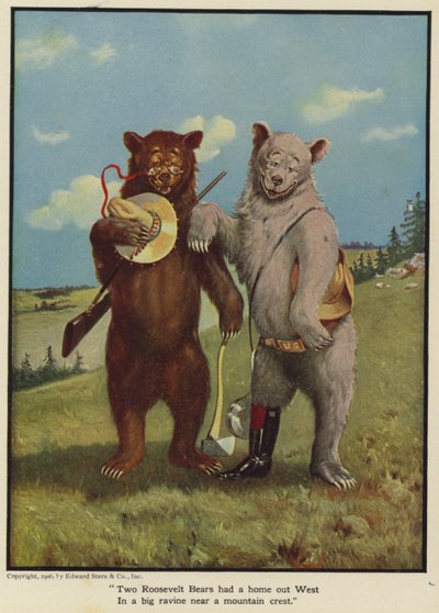 2つのルーズベルトクマは山の頂上の近くの大きな峡谷の西の家を持っています。 作： Floyd V. Campbell