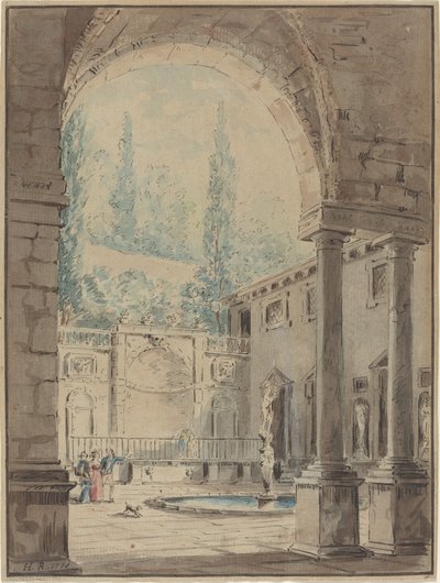 ヴィラ プリニアーナの中庭 作： Follower of Hubert Robert