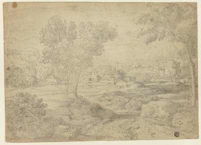 建物のあるイタリア風の風景 作： Follower of Nicolas Poussin