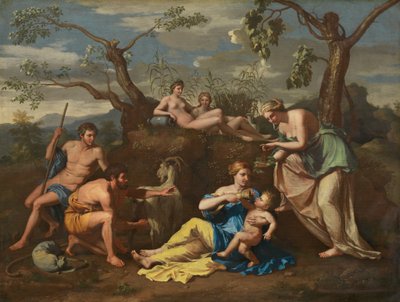 子ジュピターに餌を与えるニンフ 作： Follower of Nicolas Poussin