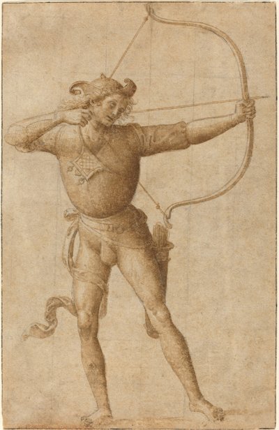 弓を引くアーチャー 作： Follower of Pietro Perugino
