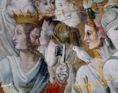ローマ市の鍵を持つヤヌスとジュノー フランス、ブルゴーニュ、タンレー城（16-17世紀） フォンテーヌブロー派、リーグの金色の塔のフレスコ画 作： Fontainebleau School