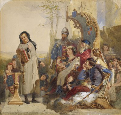 エドワード3世の宮廷でのチョーサー - 水彩画版 作： Ford Madox Brown