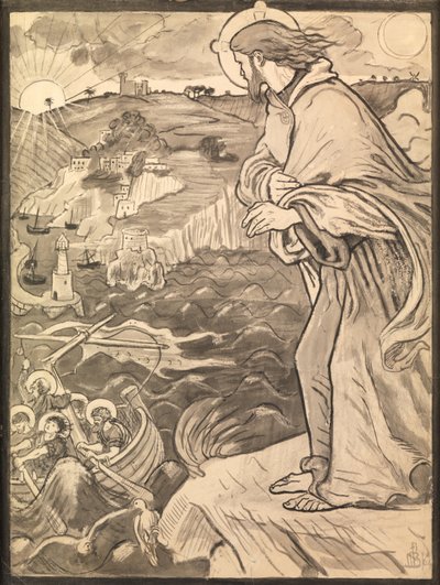 キリストは弟子たちがオールで働いているのを見ます 作： Ford Madox Brown