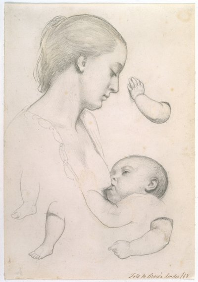幼児のリパスト-1848年の子どもの腕と脚の研究を個別に行った母子の研究 作： Ford Madox Brown