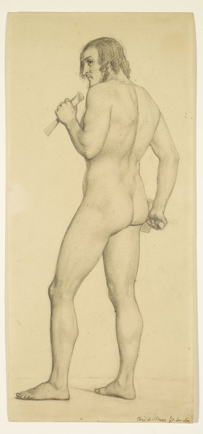 男性 - 彫刻家のポーズをとったアカデミック・ヌード スタディ 作： Ford Madox Brown