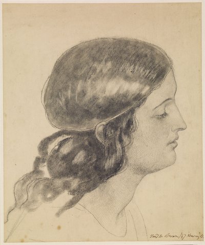土曜の夜のウレ・レディ - 水鉢を持つ天使の頭の習作 作： Ford Madox Brown