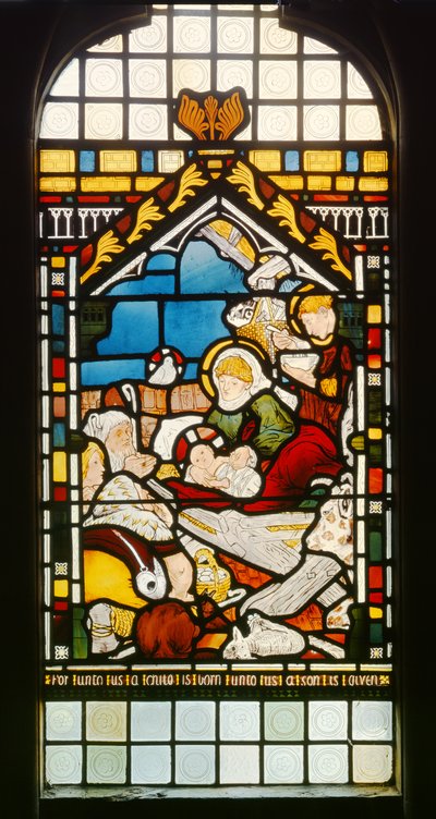 キリスト降誕、1861年（ステンドグラス） 作： Ford Madox Brown