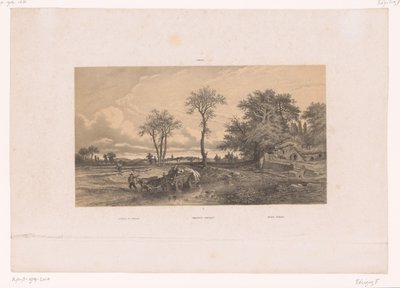 ハンガリーの風景の中の牛と農場のカート ハンガリーの風景 / Ungarische Landschaft / Paisage Húngaro (オブジェクトのタイトル) 風景の中の人物（シリーズタイトル） 作： Fortuné Ferogio