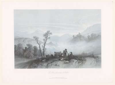 霧の谷で牛や羊と羊飼い Le Brouillard dans la Vallée (オブジェクトのタイトル) 作： Fortuné Ferogio