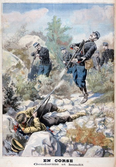 山賊と憲兵隊の間の銃撃戦、コルシカ島、1898年 作： Fortuné Méaulle